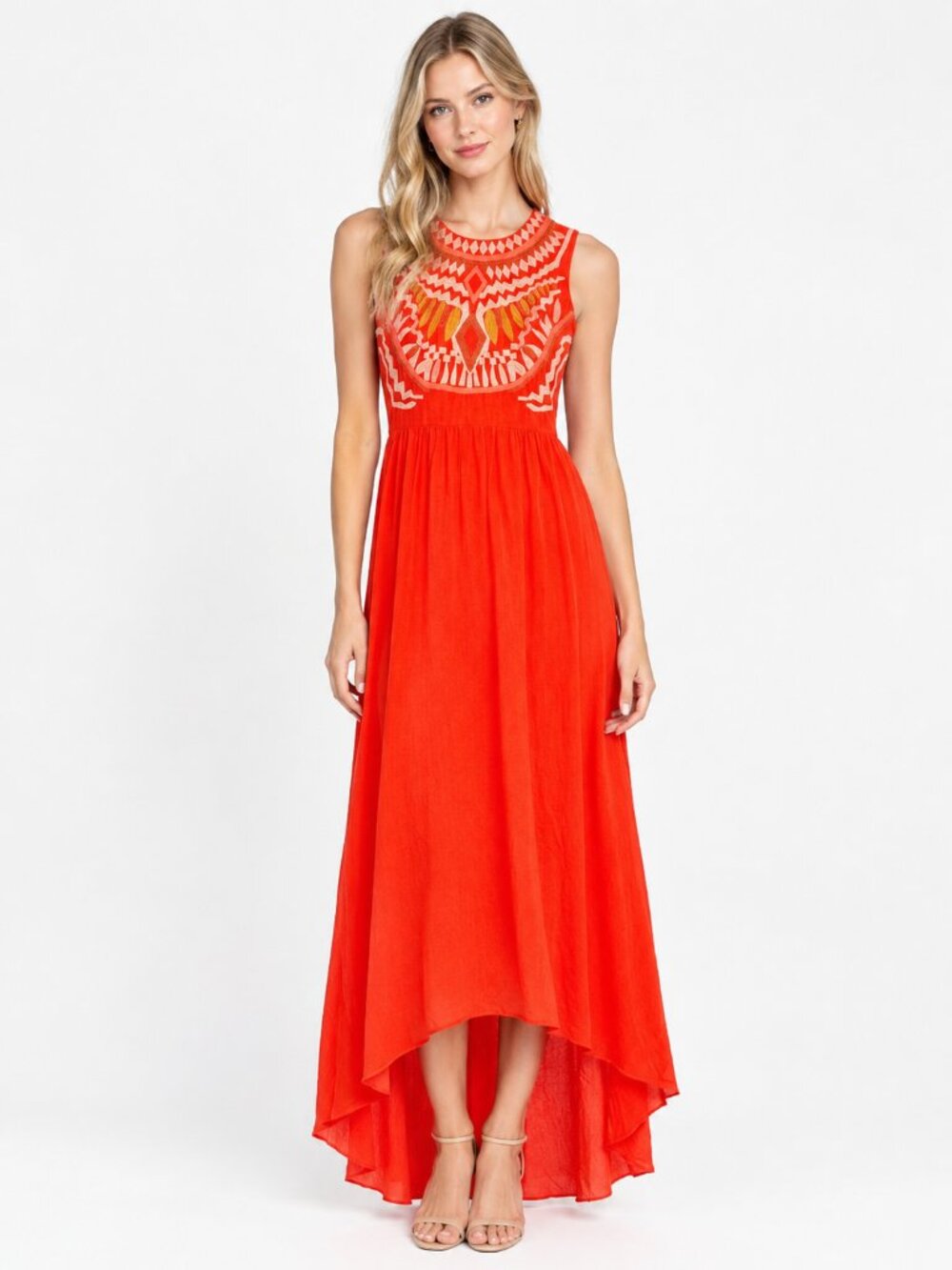 2/$30 TAHARI Arthur S. Levine High Low Embroidered Maxi Dress Orange 0 #A4299